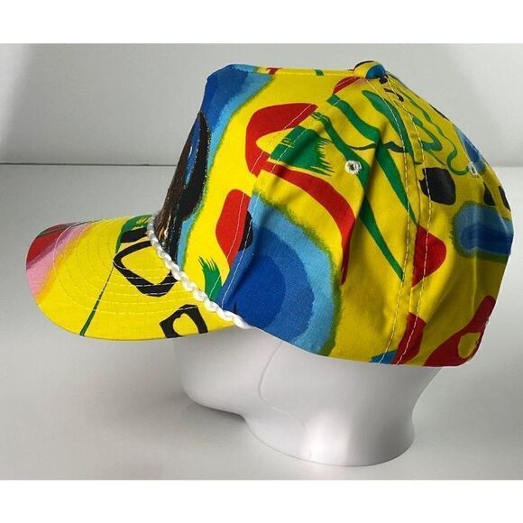Vtg 80s Style Native American Rope Brim SnapBack Trucker Hat Yellow Multicolor - Picture 3 of 5